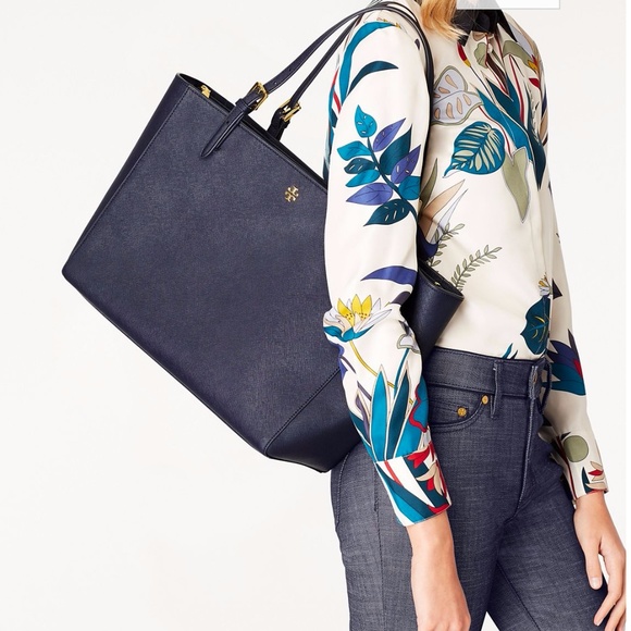 Tory Burch York Buckle Tote Bag Purse Blue